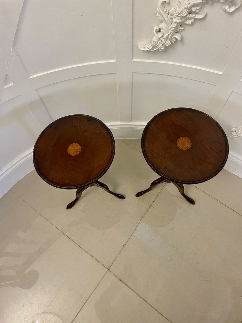 Near Pair of Antique Edwardian Quality Mahogany Inlaid Lamp Tables - Image 3